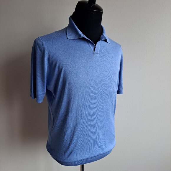 NEW Tagliatore Men's Johnny collar 100%Silk Blue Polo Shirt Size 52/ L